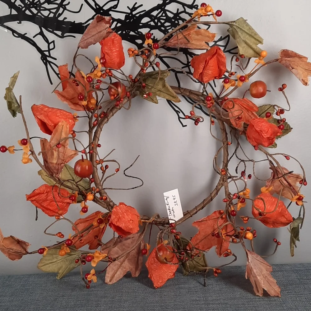 Wreath Fall Autumn Harvest Candle Ring Centerpiece Small Wreath Indoor Paper NWT